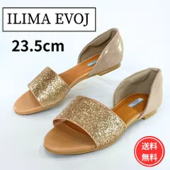 【美品】ILIMA EVOJ イリマイーボル パンプス サンダル ゴールド グリッター ラメ 高さ1.5cm サイズ23.5cm フラットシューズ セパレート オープントゥサンダル かかとクッション入りのサムネイル
