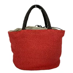 theory(セオリー) トートバッグ - レッド×ダークブラウン×グレーベージュ かごバッグ リネン、レザーのサムネイル