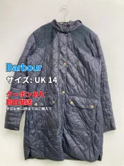 Barbour バブアー ブルゾン UK 14 ネイビー 無地 ワンポイント ブランドロゴ キルティング ロング丈 フードあり ボタン留め レディースのサムネイル