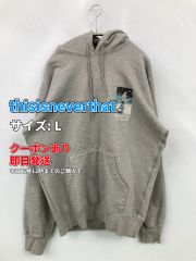 thisisneverthat ディスイズネバーザット パーカー L グレー コットン 裏起毛 前面プリント バックプリント ブランドロゴ プルオーバー 長袖 メンズ レディース