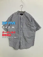 ZIP FIVE ジップファイブ シャツ/ブラウス M ブルー コットン ストライプ柄 半袖 スタンドカラー ミドル丈 メンズのサムネイル