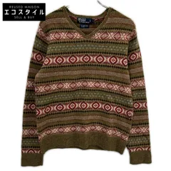 POLO RALPH LAUREN　ポロ ラルフローレン　KR-RL-LW3601 カーキ 羊毛混 フェアアイル柄 Vネック ニットトップス　Mのサムネイル