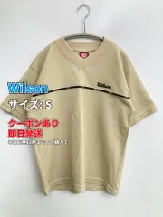 Wilson ウィルソン Tシャツ/カットソー S ベージュ 無地 ブランドロゴ ライン柄 ミドル丈 半袖 Vネック メンズ レディースのサムネイル