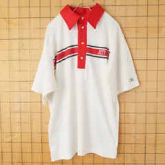 70s 80s USA製 RUSSELL ATHLETIC ボーダーポロシャツ メンズM ホワイト レッド 半袖 ポリエステル アメリカ古着　050725ss216のサムネイル