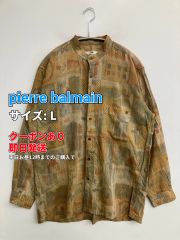pierre balmain ピエールバルマン シャツ/ブラウス L ベージュ コットン その他総柄 ミドル丈 長袖 スタンドカラー メンズ