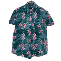 J.CREW 半袖 総柄シャツ M グリーン マルチカラー ジェイクルー ボタンダウン アロハ柄 アロハシャツ サーフィン 半シャツ 夏物 a807-5756のサムネイル