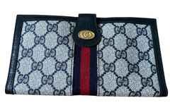 GUCCI ♡オールドグッチ GGキャンバス 長財布 ネイビー/ベージュ