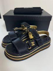 美品 CHANEL フットベット スポーツサンダル 黒 37 24cm シャネル