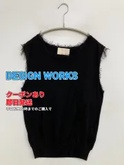 DESIGN WORKS ニット/セーター ブラック コットン 無地 フリンジ ミドル丈 袖なし クルーネック(丸首) レディースのサムネイル