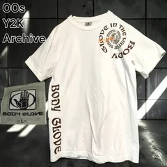 00s BODY GLOVE Y2K Archive Tee Shirt ボディグローブ 半袖 Ｔシャツ サーフ ストリート スパイラル 渦巻き ロゴ プリント アシンメトリー デザイン オフホワイト コットン 古着 希少 レトロ Lサイズのサムネイル