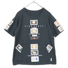 ベビーピンクハウス★ワッペンいっぱい♪半袖Tシャツ 前ポケット キューピー ぬいぐるみクマ ウサギ パフェ サイズL 黒系 z21891のサムネイル