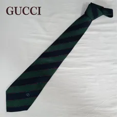 GUCCI グッチ ネクタイ 緑 紺 ホースビット柄 ストライプ シルク ビジネス ネイビー グリーン 絹 100% 緑【カ024】のサムネイル