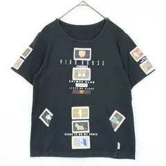 ベビーピンクハウス★ワッペンいっぱい♪半袖Tシャツ 前ポケット キューピー ぬいぐるみクマ ウサギ パフェ サイズL 黒系 z21892のサムネイル