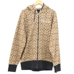 極美品✨ coach シグネチャー パーカー 総柄 ブラウン ジップ Lサイズ