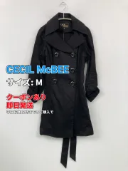 CECIL McBEE セシルマクビー トレンチコート M ブラック コットン 無地 ミドル丈 フードなし レディースのサムネイル
