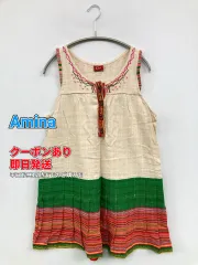 Amina アミナ チュニック ベージュ コットン ボーダー柄 刺繍 その他総柄 袖なし ショート・ミニ丈 レディースのサムネイル
