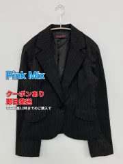 Pink Mix ピンクミックス テーラードジャケット ブラック ストライプ柄 ミドル丈 フードなし シングル レディースのサムネイル