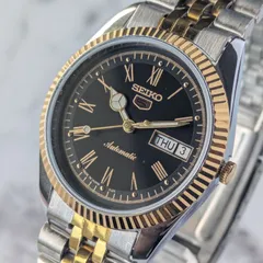 稼働品 SEIKO セイコー5 自動巻き ヴィンテージ ブラック文字盤 ローマ数字 コンビカラー 3針 デイデイトのサムネイル