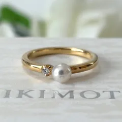 356【ミキモト】K18 パール　ダイヤモンド　リング　約9号　箱付きのサムネイル