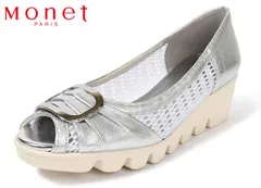 モネ 211613 Monet メッシュパンプス レディースパンプス 3E 幅広 日本製 ウエッジソール 本革 天然皮革 レザー レディース 婦人 靴 ホワイト 白のサムネイル