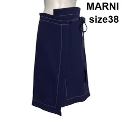 ◆ マルニ MARNI ラップスカート ロングスカート アシンメトリーデザイン Aライン サイドリボン ネイビー 毛 38 M 9号 レディース S6H614のサムネイル