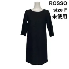 ◆ 未使用 ロッソ ROSSO ひざ丈ワンピース ドレス 長袖 Iライン レース ラウンドネック 花柄 黒 コットン混 サイズF レディース S6G135のサムネイル