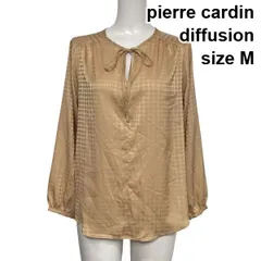 ◆ ピエールカルダンディフュージョン pierre cardin プルオーバーブラウス シャツ 長袖 リボン キャメル系 M 9号 レディース S6G136のサムネイル