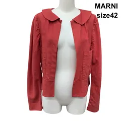 □ マルニ MARNI サマージャケット 丸襟 長袖 カジュアル ショート丈 赤 麻100% 42 XL 13号 レディース Z6D079のサムネイル