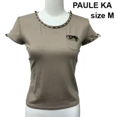 □ ポールカ PAULE KA カットソー Tシャツ ラウンドネック 半袖 チビポケット プルオーバー トップス ベージュ 黒 M 7号 レディース Z6D083のサムネイル