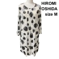 ◆ ヒロミヨシダ HIROMI YOSHIDA. チュニック ラウンドネック タック 七分袖 2枚仕立て プルオーバー トップス 白 M 9号 レディース Z6D578のサムネイル