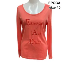 □ エポカ EPOCA Tシャツ ラウンドネック 長袖Tシャツ 刺繍 ラインストーンビーズ サーモンピンク 綿 40 L 11号 レディース Z6D269のサムネイル
