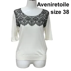 □ アベニールエトワール Aveniretoile ニット カットソー 半袖 裾リブ 黒スカラップレース トップス 白 黒 38 M 9号 レディース Z6D570のサムネイル