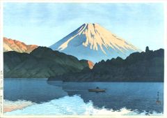 奥山儀八郎「富士連作の一 暁の河口湖」1948年作 26.5×41㎝ 浮世絵