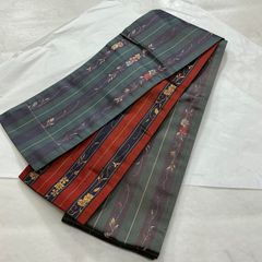 半幅帯 博多織 紺鼠色系 花柄 縞 未仕立て 証紙 - メルカリ
