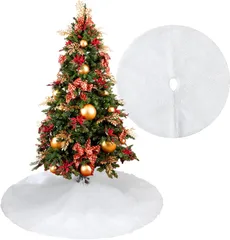 クリスマスツリースカート ホワイト 90cm ツリー 足元カバー フェイクファー 円形 ベースカバー クリスマス 飾り 北欧 おしゃれ ふわふわ オーナメント インテリア 土台隠し パーティー デコレーション　x-27のサムネイル