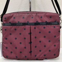 6034　LeSportsac　レスポートサック ショルダーバッグ　斜めがけ　紐調節可能 マルベリードット　水玉　ブラック×ボルドー系 ナイロン　軽量　レディース