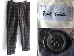 Paul Smith ポールスミス メインライン 千鳥格子 ハウンドトゥース柄 ストレッチコットン タック クロップドパンツ XL ブラック カーキのサムネイル
