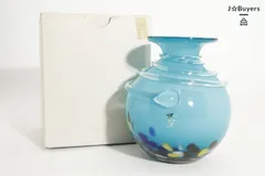 Dh2752 KAMAY カメイガラス カメイ ガラス 花瓶 花器 フラワーベース 置物 水色 カラフル ポップ レトロ ミニ色花器 手作り 箱付き 新中古 美品 箱付き ガラス製品 アートガラスのサムネイル