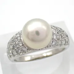 新品仕上げ済 MIKIMOTO ミキモト 8.5mm あこや 真珠 パール 10号 パヴェ ダイヤ ダイヤモンド リング Pt950 プラチナ 指輪 ジュエリー 5047のサムネイル