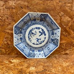 2】古伊万里焼 大皿 染付芙蓉手 鳥松竹梅文八角大皿 骨董品