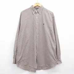 XL/古着 ラルフローレン ゴルフ 長袖 ブランド シャツ メンズ 90年代 90s ワンポイントロゴ TILDEN 大きいサイズ ロング丈 コットン ボタンダウン ブラウン チェック【spe】 26jun30のサムネイル