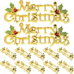 メリークリスマス プレート 12個セット ゴールド Merry Christmas 飾り 15cm 吊り下げ オーナメント ドアサイン アルファベット プレート 壁飾り ツリー装飾 パーティー 店舗 デコレーション x-28のサムネイル