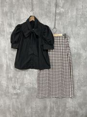 GRL グレイル GU ジーユー コーデ売り 2点セット ブラウス スカート チェック柄 セットアップ sizeM L/黒×茶 ■◆ レディース