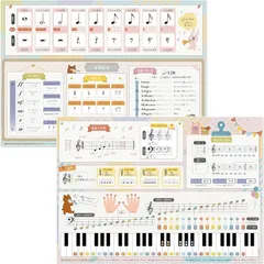 NYANDELMO お風呂ポスター 知育ポスター 学習 B3サイズ 防水 教育 カラフル イラスト 入園準備 家庭学習 英語 (ピアノレッスンセット,  B3サイズ， A2サイズ)のサムネイル