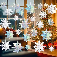 クリスマス 雪の結晶 オーナメント 12点セット シルバー 北欧 スノーフレーク ガーランド 壁飾り 窓飾り ツリー 飾り 吊り下げ デコレーション パーティー 店舗装飾 インテリア クリスマス飾り x-29のサムネイル