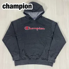 【y2k】【良好】champion チャンピオン スクリプロゴ プルオーバーパーカー サイズUS-XL チャコールグレー 裏起毛 着丈70cm 肩幅59cm 身幅(脇下)65cm 袖丈67cm ASIA-3XL【古着】のサムネイル