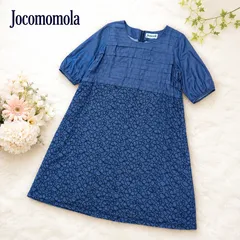 Jocomomola ホコモモラ 夏 花柄刺繍 デニム風 ワンピース 40 L ブルー 半袖 Aラインのサムネイル