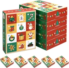 クリスマス アドベントカレンダー ボックス 10個セット 12マス プレゼントボックス 紙製 組み立て式 仕切り付き お菓子 小物収納 ギフトボックス カウントダウン イベント パーティー ラッピング 飾り付け 17×13×4cm x-32のサムネイル