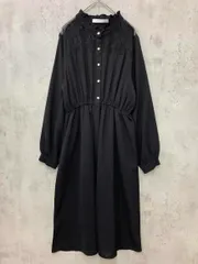 SHEENA DEL RAY シーナデレイ 裏地付き レース ドッキング ネックフリル 長袖 ロング ワンピース sizeM/黒 ■◇ レディースのサムネイル