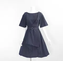JIL SANDER NAVY ◆ アシンメトリー ワンピース ドレス Dネイビー サイズ34 (ベルト付) 半袖 パーティー 伊製 ジルサンダー ◆698/GG62のサムネイル